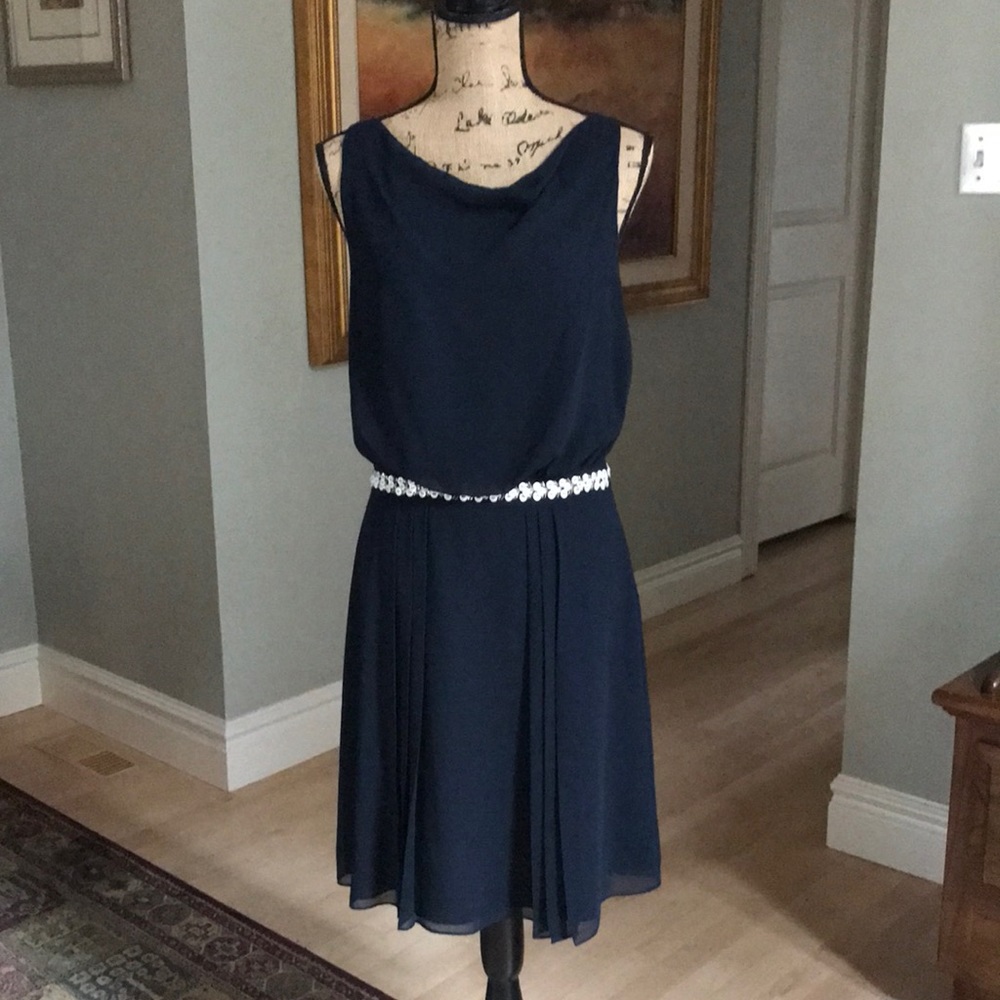 Monsoon Navy Chiffon/Lined Button/sequins Dress size 4